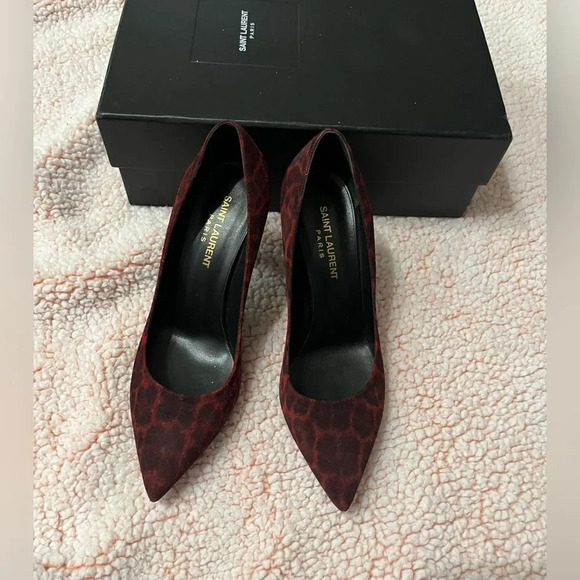 Saint Laurent red Leopard Print Pointed Pumps - Rare Luxury Statement Heels - Picture 1 of 13